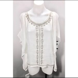 AGB flowey white embroidered cold shoulder caftan blouse